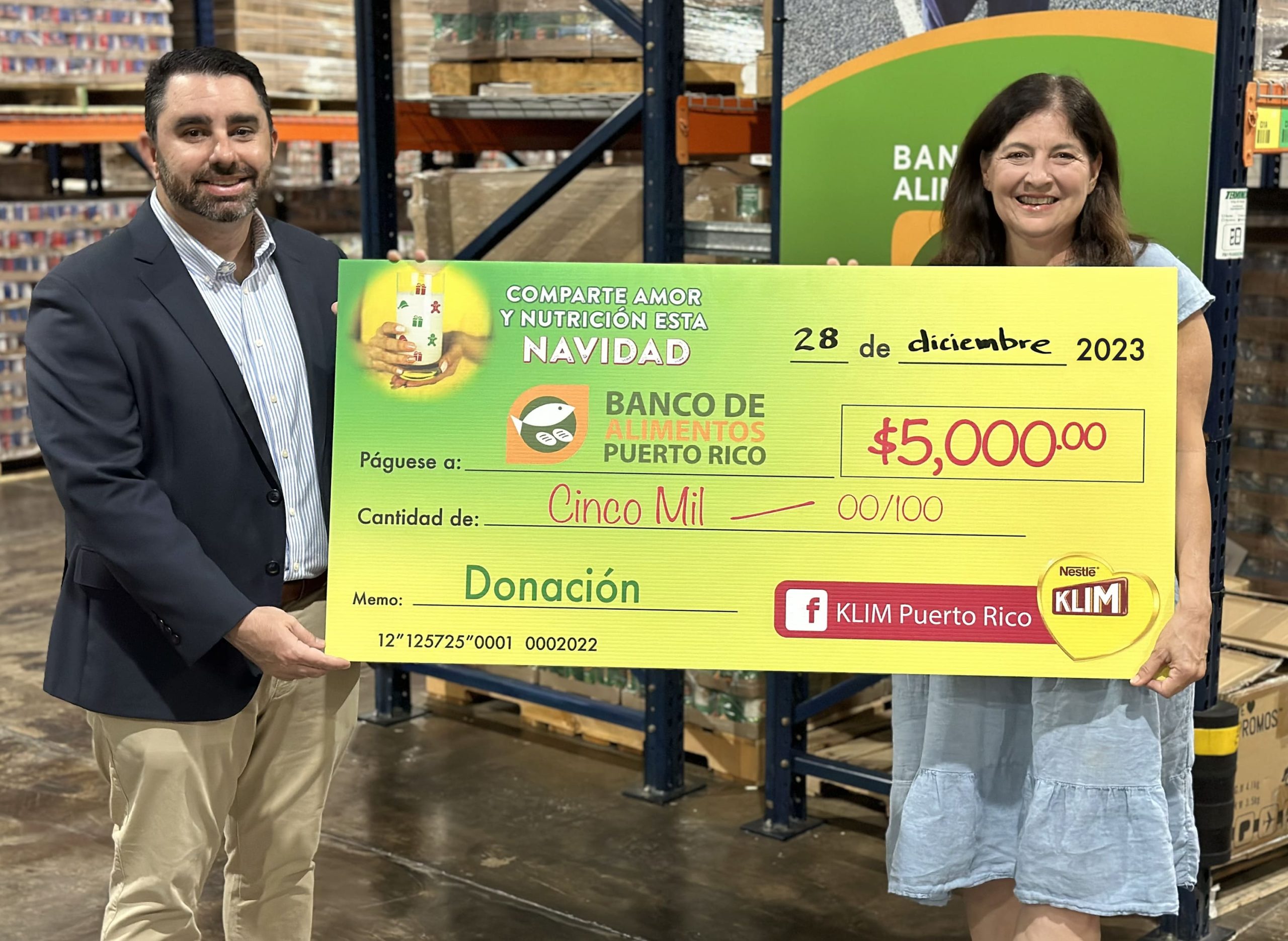 Con el objetivo de apoyar la obra que realiza el Banco de Alimentos de Puerto Rico en la isla, Nestlé y su marca KLIM® otorgó un donativo de $5,000.